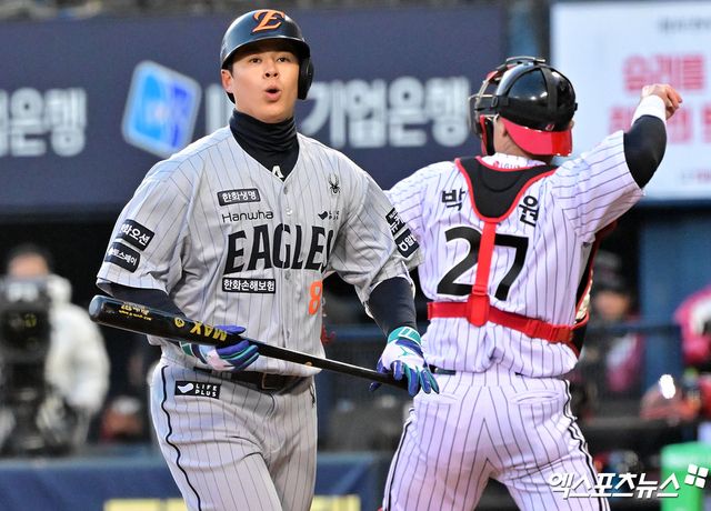 한화 이글스 4번타자 노시환이 29일 서울 잠실야구장에서 열린 2025 신한 SOL Bank KBO리그 LG 트윈스와의 팀 간 8차전에서 3타수 무안타로 침묵했다. 사진 엑스포츠뉴스 DB