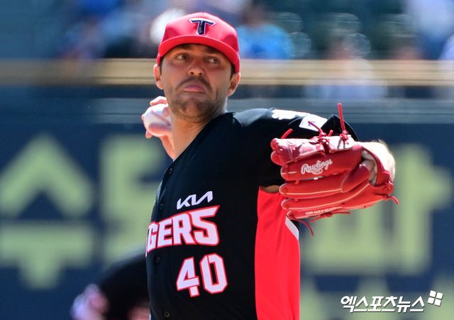 20일 오후 서울 송파구 잠실야구장에서 열린 '2025 신한 SOL Bank KBO리그' KIA 타이거즈와 두산 베어스의 경기, 1회말 KIA 선발투수 네일이 공을 힘차게 던지고 있다. 엑스포츠뉴스DB