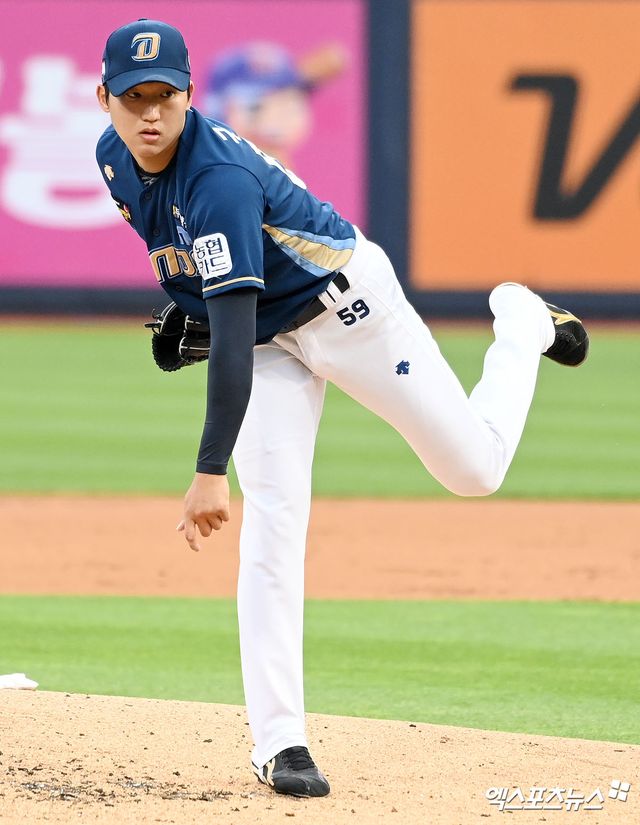 22일 오후 수원 KT위즈파크에서 열린 ’2022 신한은행 SOL KBO리그’ NC 다이노스와 KT 위즈의 경기, 1회말 NC 선발투수 구창모가 공을 힘차게 던지고 있다. 엑스포츠뉴스 DB