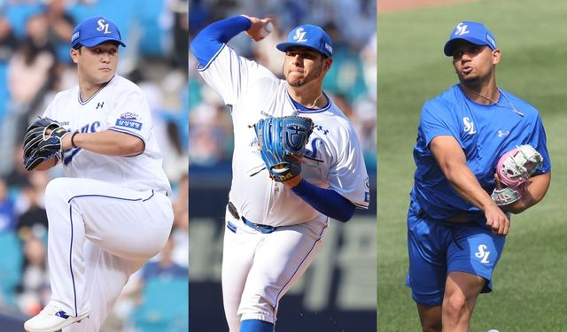 왼쪽부터 삼성 라이온즈 선발투수 최원태, 아리엘 후라도, 헤르손 가라비토. 삼성 라이온즈