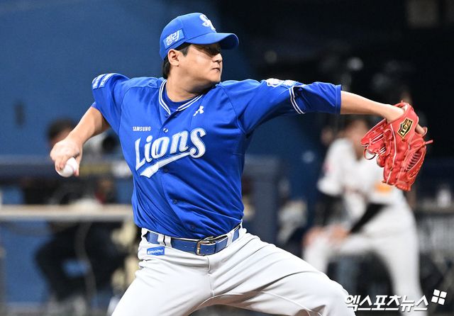 29일 오후 서울 구로구 고척스카이돔에서 열린 '2024 신한 SOL Bank KBO리그' 삼성 라이온즈와 키움 히어로즈의 경기, 8회말 삼성 최지광이 공을 힘차게 던지고 있다. 엑스포츠뉴스DB