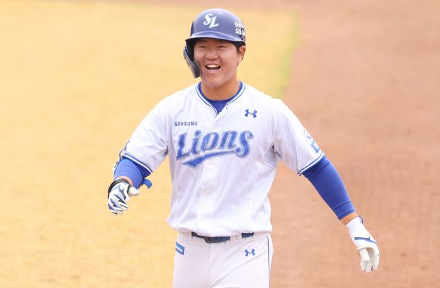 삼성 라이온즈 차승준이 올해 경기에 출전해 미소 짓고 있다. 삼성 라이온즈