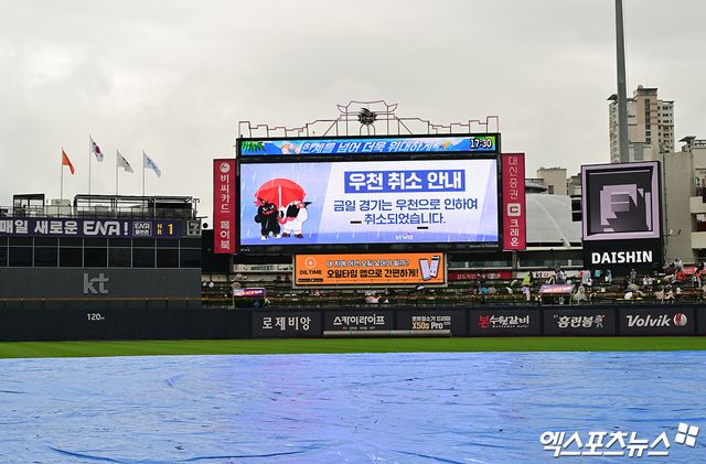 17일 수원 KT위즈파크에서 열릴 예정이었던 KT 위즈와 한화 이글스의 맞대결이 우천 및 그라운드 사정으로 인해 취소됐다. 수원, 김한준 기자
