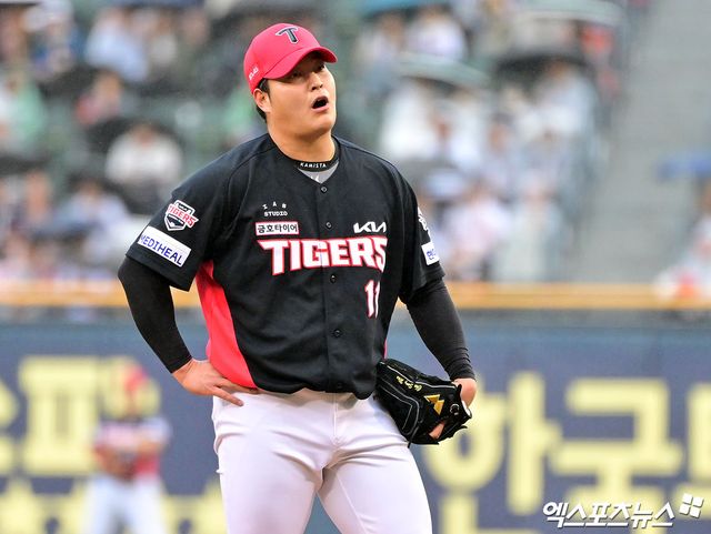 KIA 타이거즈 투수 조상우가 지난 25일 롯데 자이언츠와의 사직 원정 경기에서 1이닝 2피안타 1탈삼진 1실점으로 부진했다. 사진 엑스포츠뉴스 DB
