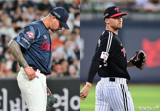 롯데 자이언츠 빈스 벨라스케즈와 LG 트윈스 앤더스 톨허스트. 엑스포츠뉴스 DB