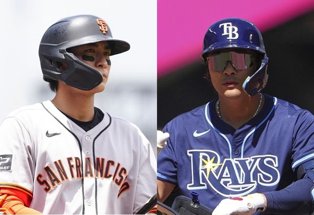 왼쪽부터 샌프란시스코 자이언츠 이정후, 탬파베이 레이스 김하성. REUTERS, AP 연합뉴스