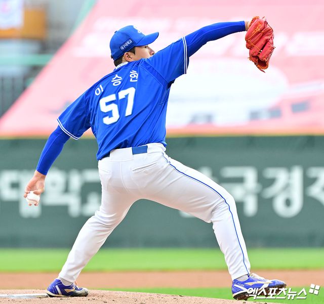 삼성 라이온즈 좌완 이승현이 17일 부산 사직야구장에서 열린 2025 신한 SOL Bank KBO리그 롯데 자이언츠와의 팀 간 13차전에 선발등판, 6이닝 1실점으로 호투했다. 사진 엑스포츠뉴스 DB