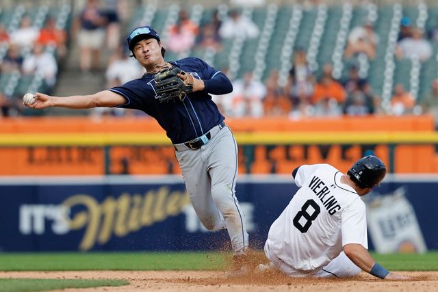 탬파베이 레이스 김하성이 올해 미국 메이저리그 정규시즌 경기에 출전해 수비하고 있다. REUTERS 연합뉴스