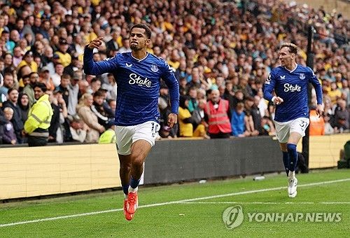 황희찬이 시즌 1호 골을 터트렸지만 황희찬의 소속팀 울버햄턴은 에버턴에 1-2로 뒤진 채 전반전을 마무리했다. 사진 연합뉴스