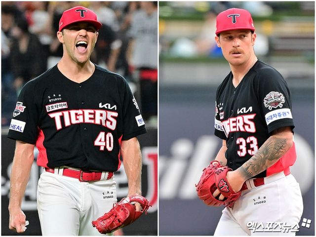 KIA 타이거즈 원투펀치 제임스 네일(왼쪽)과 아담 올러가 지난 2~3일 광주 한화 이글스전 우천취소로 오는 5~6일 사직 롯데 자이언츠전 선발등판 가능성이 높아졌다. 사진 엑스포츠뉴스 DB