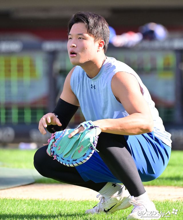 지난 10일 오후 광주기아챔피언스필드에서 열리는 '2025 신한 SOL Bank KBO리그' 삼성 라이온즈와 KIA 타이거즈의 경기, 삼성 이병헌이 훈련에 임하고 있다. 엑스포츠뉴스 DB