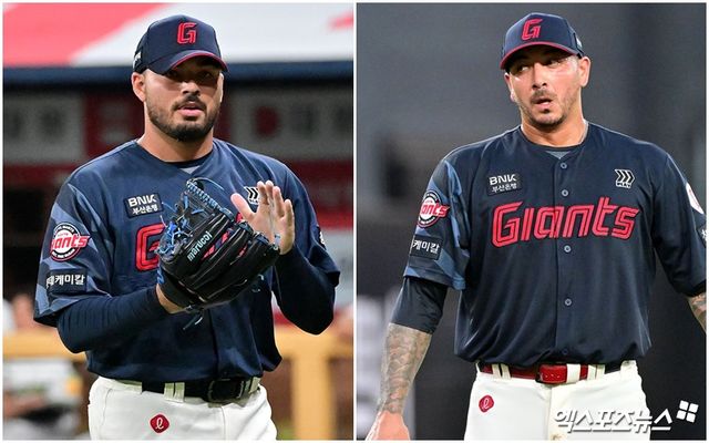 롯데 자이언츠 외국인 투수 알렉 감보아(왼쪽)와 빈스 벨라스케즈. 사진 엑스포츠뉴스 DB