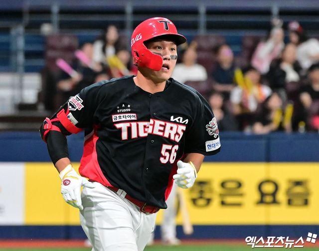 KIA 타이거즈 오선우가 24일 서울 고척스카이돔에서 열린 2025 신한 SOL Bank KBO리그 키움 히어로즈와의 팀 간 16차전에서 2안타 1홈런 1타점을 기록, 팀 승리를 견인했다. 사진 김한준 기자