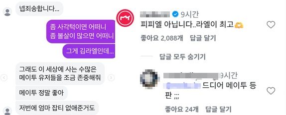 홍진경 계정 댓글 캡처