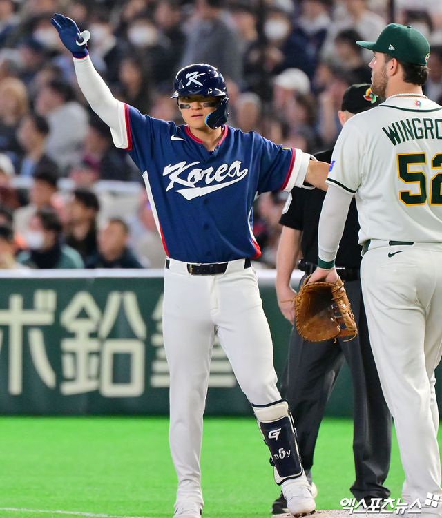 9일 오후 일본 도쿄돔에서 열린 2026 월드베이스볼클래식(WBC) C조 한국과 호주의 경기, 6회초 2사 3루 한국 김도영이 1타점 적시타를 날린 후 기뻐하고 있다. 엑스포츠뉴스 DB