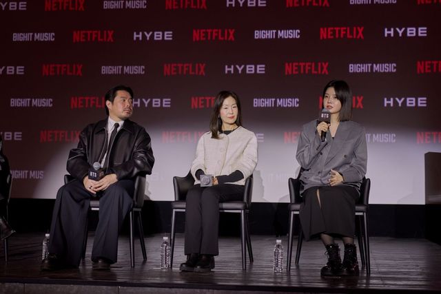 MC, 바오 응우옌 감독, 제인 차 커틀러 프로듀서, 김현정 빅히트 뮤직 VP (왼쪽부터)