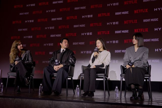 MC, 바오 응우옌 감독, 제인 차 커틀러 프로듀서, 김현정 빅히트 뮤직 VP (왼쪽부터)