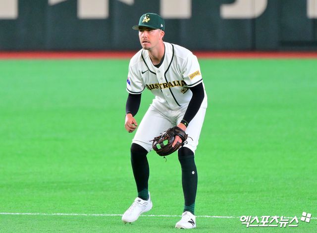 5일 오후 일본 도쿄돔에서 열린 2026 월드베이스볼클래식(WBC) C조 대만과 호주의 경기, 1회초 호주 데일이 경기에 임하고 있다. 일본 도쿄, 김한준 기자