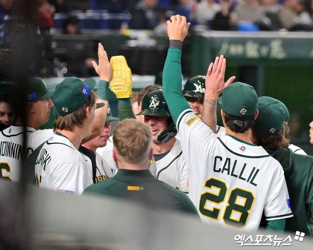 지난 5일 대만과의 2026 WBC 1라운드 C조 1차전에서 승리를 거둔 호주 야구 국가대표팀. 사진 엑스포츠뉴스 DB