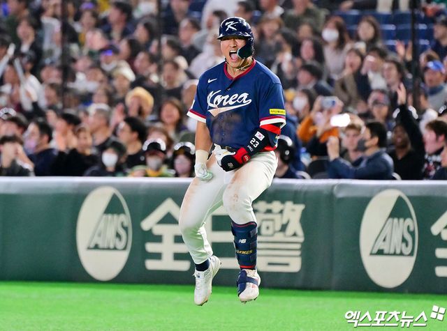 안현민이 9일 일본 도쿄의 도쿄돔에서 열린 2026 WBC 1라운드 조별리그 C조 4차전 호주와의 경기에서 한국이 2라운드(8강)에 진출할 수 있는 요건을 충족하는 1타점 외야 희생 플라이를 기록했다. 사진 김한준 기자