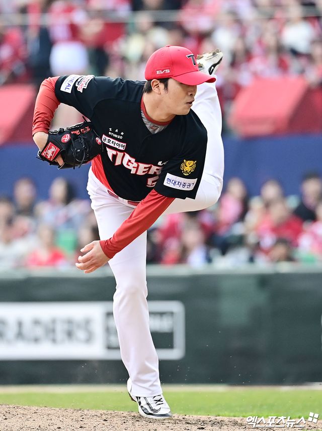 29일 오후 인천SSG랜더스필드에서 열린 '2026 신한 SOL Bank KBO리그' KIA 타이거즈와 SSG 랜더스의 경기, 8회말 KIA 김기훈이 역투하고 있다. 엑스포츠뉴스 DB