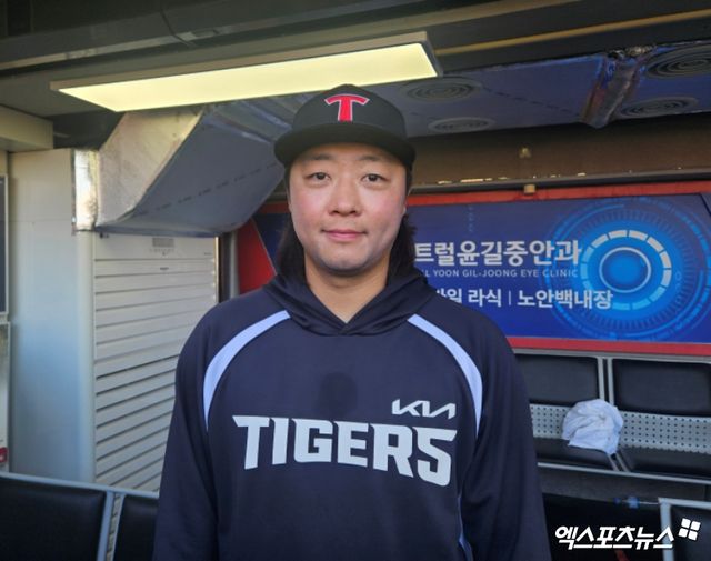 5일 오후 광주-KIA챔피언스필드에서 열린 '2026 신한 SOL KBO리그' NC 다이노스와 KIA 타이거즈의 경기, KIA가 선발 아담 올러의 7이닝 무실점 호투에 힘입어 3:0으로 승리했다. 경기 후 KIA 김범수가 인터뷰에 임하고 있다. 광주, 유준상 기자