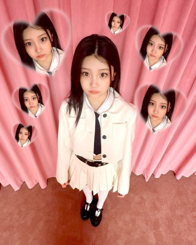 원희의 사랑스러운 하트 이모지와 크림색 소녀룩/사진=아일릿 공식 인스타그램