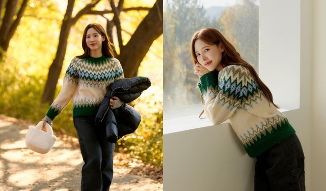 따스한 햇살 아래 이나연의 페어 아일 스웨터가 빛나는 순간/사진=이나연 인스타그램