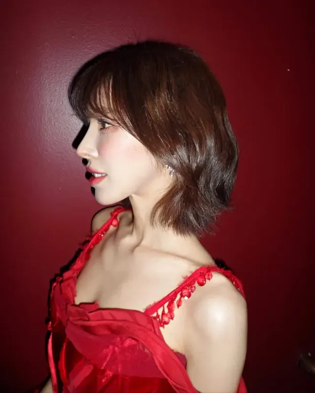 월드투어 ‘W:EALIVE’ 백스테이지에서 글램한 레드 드레스를 선보이는 웬디의 전신 모습. /사진=웬디 인스타그램