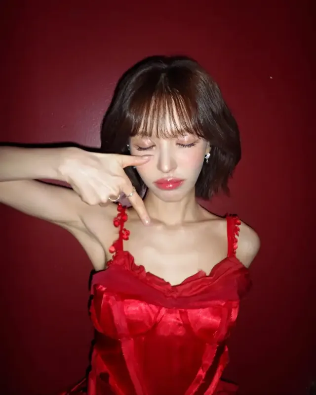 잔잔한 웨이브 헤어와 핑크 립 메이크업으로 우아한 무드를 연출한 웬디의 클로즈업. /사진=웬디 인스타그램