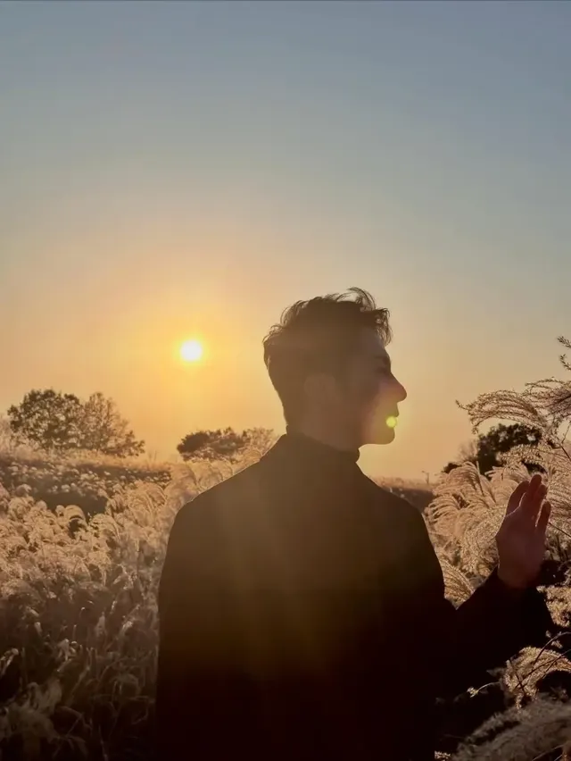 석양이 물든 갈대밭에서 블랙 터틀넥 코트로 고요한 분위기를 완성한 정일우. /사진=정일우 인스타그램