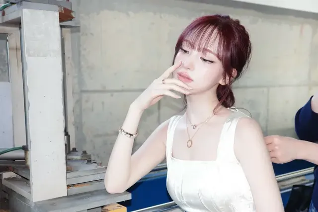 자연광 아래에서 직각 어깨와 쇄골 라인이 선명하게 드러난 리즈의 상체 실루엣. /사진=아이브 리즈 인스타그램