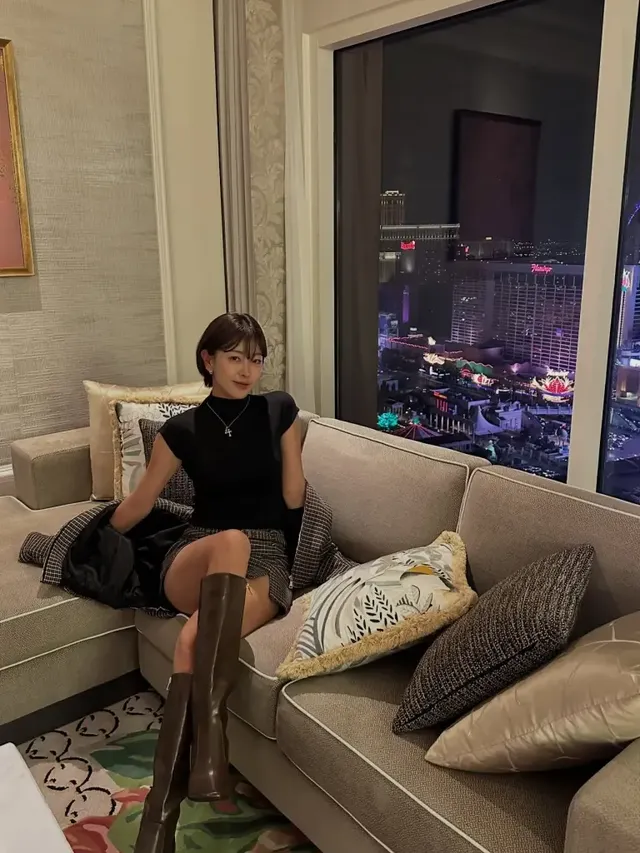 /사진=고원희, 라스베이거스서 체크 미니멀룩 선보여