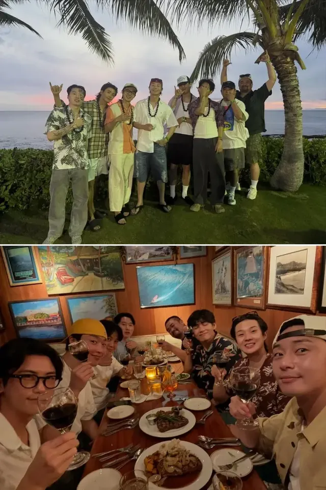 /사진=뷔, 하와이 휴가 모습 공개…‘우가팸’과 우정 과시