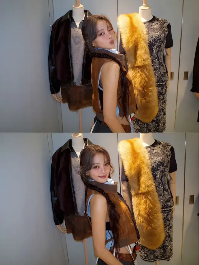 스웨이드 베스트 & 보헤미안 스카프 | 클래식한 워크웨어를 하이엔드 감성으로 재해석한 믹스매치 /사진=민니 인스타그램