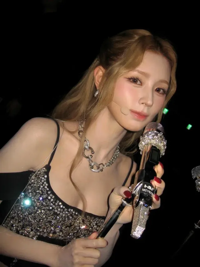 커스텀 마이크 | 화려한 실버 비즈 장식으로 무대 위 존재감을 더한 마이크 /사진=미연 인스타그램