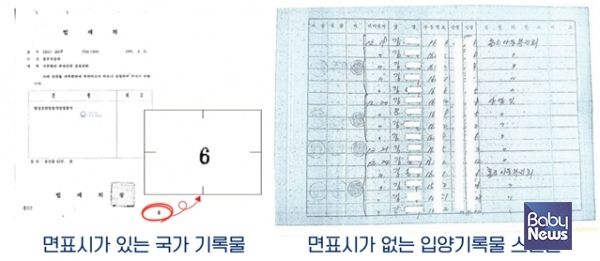 면표시가 없는 입양기록물 스캔본. ⓒ이수진 의원실