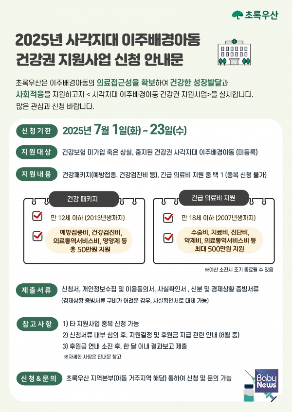 초록우산이 2025년 수행한 사각지대 이주배경아동 건강권 지원사업 포스터. ⓒ초록우산