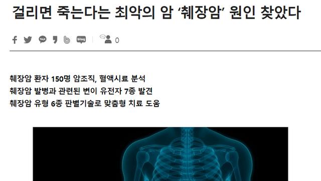 걸리면 죽는 최악의 암 췌장암 원인 찾았다