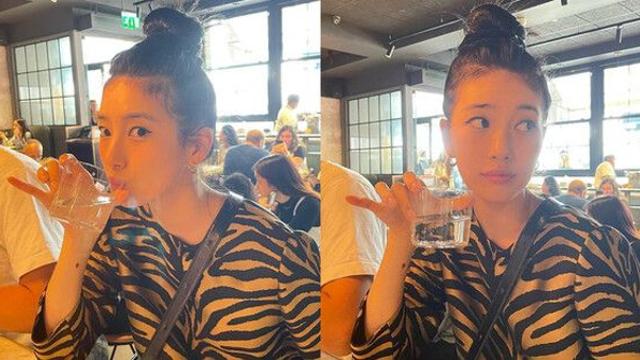 똥머리 수지, 런던서도 열일하는 미모…잔머리마저 러블리