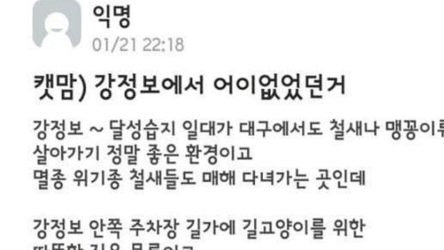 멸종 위기종 철새도래지에 고양이 급식소 설치한 대구시