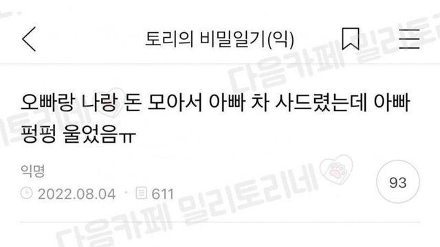 오빠랑 돈 모아서 아빠 차 사드린 썰