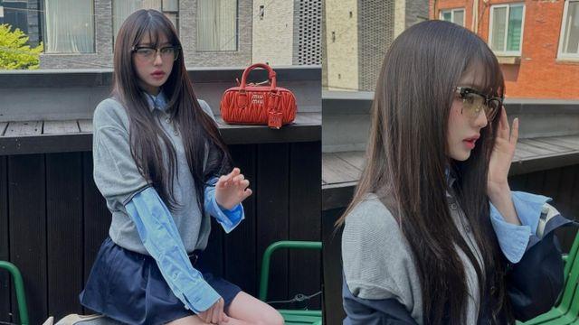 장원영, 각진 안경 쓰고 모던함 더한 프레피룩
