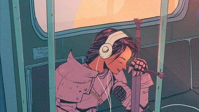 전철에서 노래들으면서 퇴근하는 풀 플레이트 아머녀.jpg
