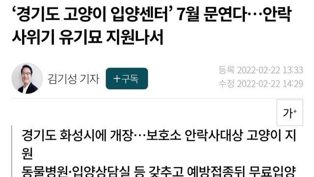 경기도가 무려 89억 들여서 만든다는 고양이 입양센터		…