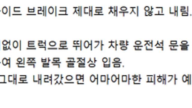 학원가 내리막길 돌진한 빈 트럭30대 청년이 막아세웠다.:)
