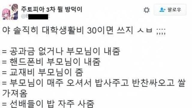 야 솔직히 대학 생활비 30이면,,
