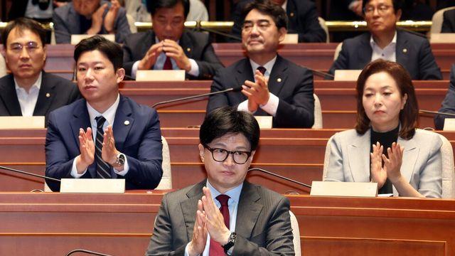 한동훈, 첫 의원총회서 “방송4법·채 상병 특검법 통과 막을 것”