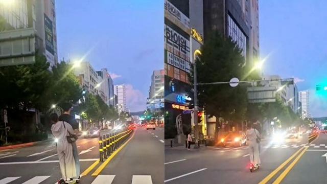 안전모도 없이 도로 한복판 역주행… 역대급 남녀 '킥라니'