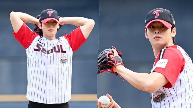 얼굴천재 차은우, 다부진 체격+파워풀한 투구 '시구까지 완벽'